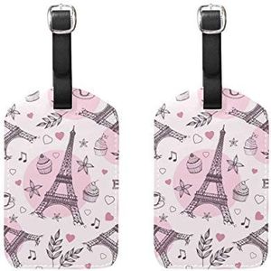 EZIOLY Roze Parijs Eiffeltoren Muziek Note Cruise Bagagelabels Koffer Etiketten Zak, 2 Pack, Meerkleurig, 12.5x7 cm