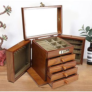 Sieradenkistje - Houten Sieradenkast - Antiek - Met Cijferslot - Grote Capaciteit - Inclusief Spiegel