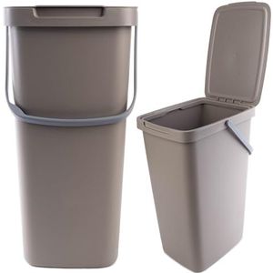KADAX Afvalemmer met deksel en handvat, plastic afvalemmer voor afvalscheiding, rechthoekige afvalemmer met klapdeksel (bruin, 20 liter)