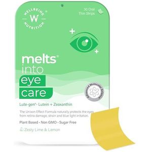 Wellbeing Nutrition Melts Eye Care – Beschermt Ogen Vermoeidheid – Luteïne + Zeaxanthine – 30 Smeltstrookjes – Suikervrij – Lime en Citroensmaak
