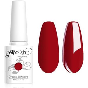 Vishine Semi-permanente nagellak, soak-off gellak, uv/led, manicure, 8 ml, bloedrood (1337)