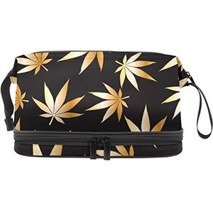 Multifunctionele Opslagreis Kosmetische Zak met Handvat,Grote Capaciteitsreis Kosmetische Zak,Gouden Esdoornblad, Meerkleurig, 27x15x14 cm/10.6x5.9x5.5 in