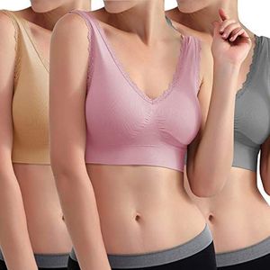 Libella 3747 Sportbeha voor dames, zonder beugels, comfortabele beha, comfortabele beha, slaapbeha, vrijetijds- en sportbeha, naadloze sporttop, 3-delige roze-huid-grijs, 4XL-5XL