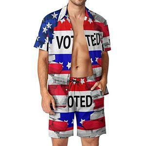 Amerikaanse Amerikaanse vlag met gestemde Hawaiiaanse bijpassende set voor heren, 2-delige outfits, overhemden en shorts met knopen voor strandvakantie