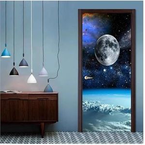 Deurstickers 3D Universe Planeet Deurstickers Outer Space Decal Kosmische Sterrenhemel Muurschildering Behang Poster Woonkamer Slaapkamer(Kleur:M,Grootte:77x200cm)