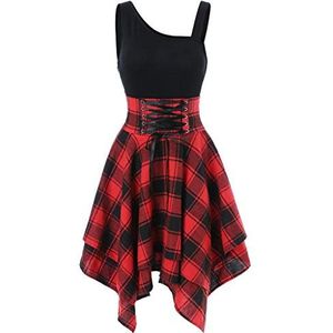 Jurk voor Vrouwen Mouwloos Plaid Print Patchwork Vintage Vintage Plissé Hem Vest Zonnejurk Casual Party Cocktail Club Mini Jurken