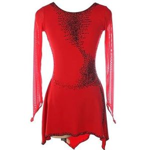 Nnnydjy Rode schaatskostuums voor meisjes Kunstschaatswedstrijdjurk Actieve kleding voor rolschaatsen Danspakjes voor ritmische gymnastiek voor dames Asymmetrische zoom,Rood,11_13Years