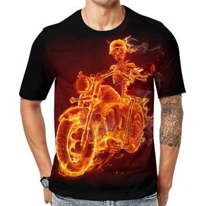 Burning Skeleton Riding A Motorcycle Heren Korte Mouw Grafisch T-shirt Ronde hals Print Casual Tee Tops L