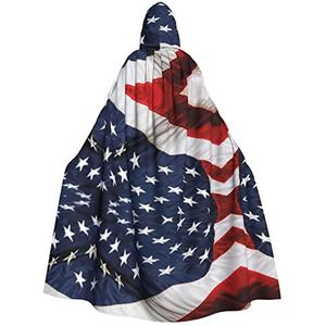 Halloween cape met capuchon, Amerikaanse vlag, cosplay, verkleedkostuum voor Halloween, Kerstmis, kostuumfeest