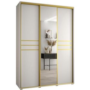 MEBLE KRYSPOL Davos 11 170 Kledingkast met drie schuifdeuren voor slaapkamer - Moderne Kledingkast met spiegel, kledingroede en planken - 235,2x170x60 cm - Wit Wit Goud