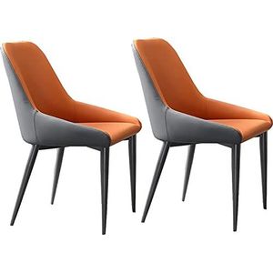 GEIRONV Moderne eetkamer keuken kamer stoelen set van 2, zacht kunstleer kussen zitting koolstofstalen poten woonkamer zijstoelen Eetstoelen (Color : Orange, Size : 49x50x83cm)