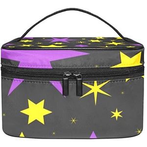 Halloween heks hoed magische ster patroon make-up tas voor vrouwen meisjes cosmetische tassen met handvat reizen make-up organizer tas, Halloweenmagic paars gouden ster patroon, 8.9x5.9x5.4 Inches, Make-up zakje