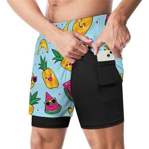 Lachende Banaan Watermeloen Ananas Grappige Zwembroek met Compressie Liner & Pocket Voor Mannen Board Zwemmen Sport Shorts