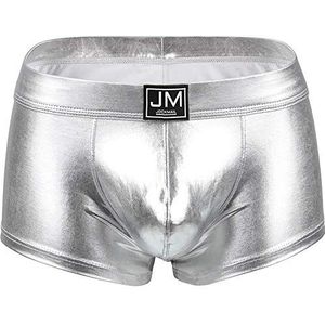 JOCKMAIL Mannen Boxer PU Mannen Ondergoed Pouch Boxer Mannen Ondergoed Boxer, Zilver, L