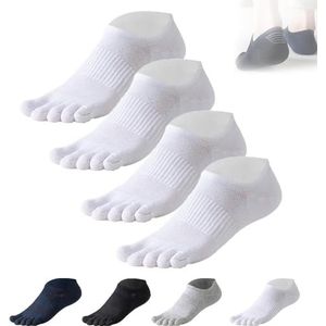 Serasox teensokken dames heren, Serasox bamboe teensokken, no-show blote voeten sokken, katoenen hardloopsokken met vijf vingers(Color:White*4)
