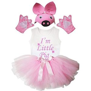 Petitebelle""Je suis petit varkjes"", T-shirt, roze, hoed, handschoenen, rok meisjes, 4 stuks 5-6 ans Rose clair, blanc