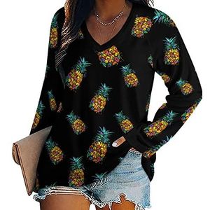 Kleurrijke Ananas Vrouwen Lange Mouw V-hals T-shirts Herfst Tops Trui Tuniek Tee voor Leggings