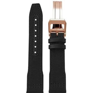 For IWC Nylon Horlogeband for Grote Piloot for Kleine Prins for Mark 18 Nylon Canvas Koeienhuid Heren Horlogeband 20 21 22mm Groene Armband (Color : Black RG folding, Size : 21mm)