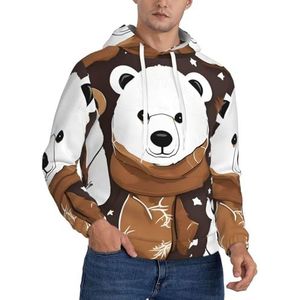 XTYGETY Witte Beer Bruin Beer Print Volwassen Mannen Fleece Hoodies Sweatshirts Zachte Trui Sweatshirt Met Zakken Voor Mannen, Zwart, XS
