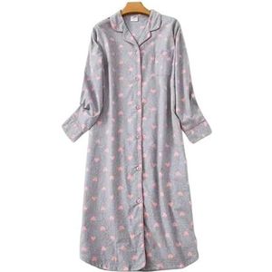 Womens Nightwear Ladies Nightgown Plus Size Nightdress Long-Sleeved Flannel Plaid Print Women Sleepwear Nightshirt-Lg Gray Heart-M