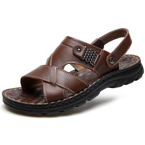 Comfortabele Leren Sandalen For Heren, Verstelbare Bandjes Pantoffels Met Open Teen, Steunzool Casual Strandschoenen, Antislip Waterschoenen For Buitenwatersport Wandelen Wandelen(Brown,42 EU)