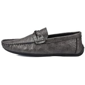 Heren loafers effen kleur ronde neus veganistisch lederen loafer schoenen flexibel comfortabel lichtgewicht klassieke mode instapper (Color : Grey, Size : 39 EU)