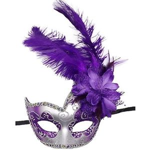 Sysdisen Carnaval gezichtsbedekking met veren, veermasker, halfmasker met glitterveren, half masker voor Halloween-ogen, maskerade masker voor dameskostuum