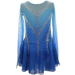 Dames Lange Mouwen Kunstschaatsjurken, Meisjes Sprankelende Strass Ijsschaatsjurk for Wedstrijden(Blauw,4XL)