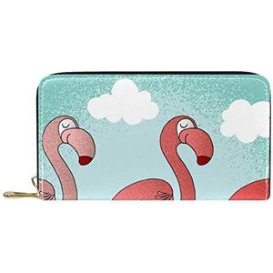 Leren Zip Lange Portemonnee Flamingo Groen Dier Personaliseer Portemonnee, Meerkleurig, 20.5x2.5x11.5cm/8.07x1x4.53 in, Klassiek