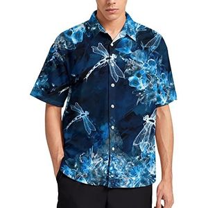 Aquarel Libelle, Bloem Hawaiiaanse Shirt Voor Mannen Zomer Strand Casual Korte Mouw Button Down Shirts met Zak