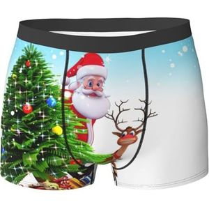 EdWal Kerstman Kerstboom print heren atletisch ondergoed, heren ondergoed, boxerslip, zacht ondergoed, Zwart, XXL