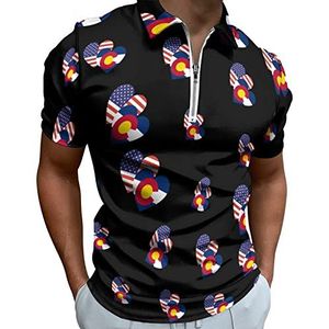 Colorado Amerikaanse Hart Vlag Half Zip-up Polo Shirts Voor Mannen Slim Fit Korte Mouw T-shirt Sneldrogende Golf Tops Tees M