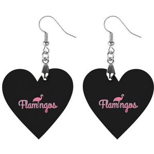 Roze Flamingo's Leuke Hartvormige Hanger Oorbellen Voor Vrouwen Lichtgewicht Houten Oorbellen Mode-sieraden Geschenken