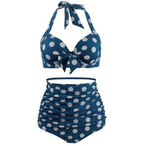 Bikiniset voor dames met ruches en bikini, badpakken, grote maten, dames, hoge taille, halterbikini, geplooid, tweedelige badmode, C-1987-583152631768, 3XL