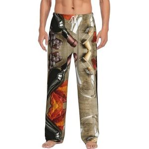 Wijnbeker En Fruit Mannen Lange Lounge Wear Broek Nachtkleding Pyjama Bodems Nachtkleding Nachtkleding Met Zakken En Trekkoord, Wit, S
