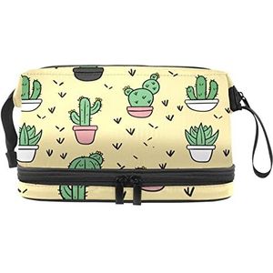 Dubbele Laag Cosmetische Tas Cactus Pot Draagbare Make-up Tas Reizen Organizer Pouch voor Vrouwen Meisjes Toiletartikelen Tassen, Meerkleurig, 27x15x14 cm/10.6x5.9x5.5 in, Make-up zakje
