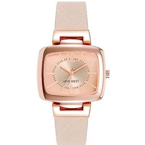 Nine West Dames Quartz Horloge met Zwarte Wijzerplaat Analoge Display en Zwarte Polyurethaan Band NW/1840BKBK, Blush Roze/Rose Goud, Quartz Beweging