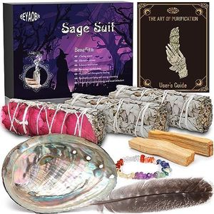 BEYAOBN Palo Santo Abalone Witte salieverpakking, 3 verpakkingen salie, 2 schelpen – reiniging elimineert negatieve energieën, natuurlijke wierook, om stress te verbranden, meditatie, ritueel hout