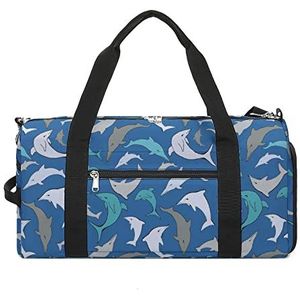 Blauwe Zee Dolfijnen Reizen Plunjezak Sport Gym Handtas Waterdichte Carryon Gymbag Met Schoenen Compartiment