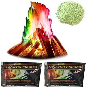 Mystical Fire, 2 packs brandkleuren poeder, kleurrijke vlam voor kampvuurhaard, brandkleurveranderingspoeder voor vreugdevuren open haard, brandhaarden houtbrander