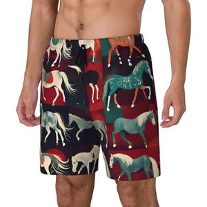 Yyoretp Heren verschillende soorten paarden print Hawaiiaanse zwembroek sneldrogende strandshorts met mesh voering en zakken, Zwart, M