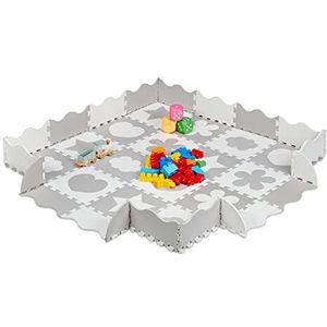 Relaxdays speelmat 52-delig, foam, zonder schadelijke stoffen, 1,4 m², rand, puzzelmat, div. motieven, grijs/wit