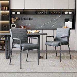Aunvla Set van 2 verticaal gestreepte eetkamerstoelen, gestoffeerde stoel met metalen poten, moderne loungestoel, slaapkamer/woonkamerstoel, stoel, zwart