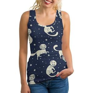 Cosmic Cat Astronauts Tanktop voor dames, mouwloos T-shirt, pullover, vest, atletisch, basic shirts, zomer, bedrukt