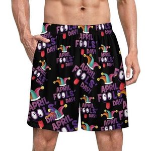 April Fool's Day grappige pyjama shorts voor mannen pyjamabroek heren nachtkleding met zakken zacht