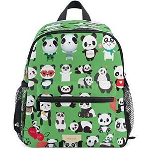 Green Panda Love Peuter Voorschoolse Rugzak Boekentas Mini Schoudertas Rugzak Schooltas voor Pre-K 1-6 Jaar Reizen Jongens Meisjes