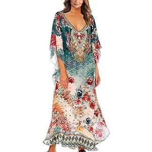 YouKD Dames Zomer Bohemian Lange Kaftan Etnische Patroon Maxi Jurk Strand Bikini Cover Ups Sunblock