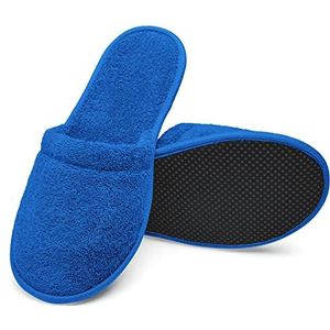 Badslippers – 1 Paar Mules Slippers in Badstof – 100% Katoen – Licht, Ademend, Antislip – Uniseks voor Douche, Hotel, Spa, Zwembad, Reizen - Koningsblauw, 38-42, RO-1