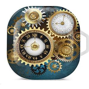 Twee Steampunk klokken met versnellingen oordopjes hoesje compatibel met Samsung Hard Shell beschermhoes wit stijl