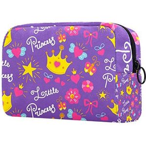 Meisje Cosmetische Tassen Vrouwen Make-Up Tas Toilettas Organizer Pouch met Rits 7.3x3x5.1 Inch Princess Crown Floral Pattern